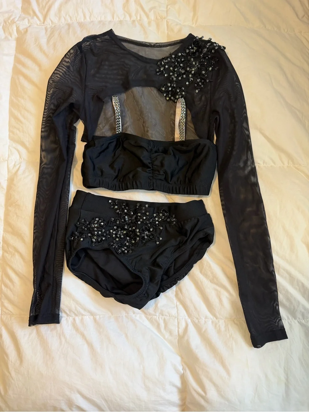 Black Embellished Mesh 2 piece Dance Costume